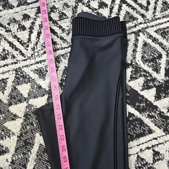alo YOGA AIRLIFT HIGH-WAIST BLACK LEGGINGS VELVET STRIPE, SIZE S - Picture 6 of 6